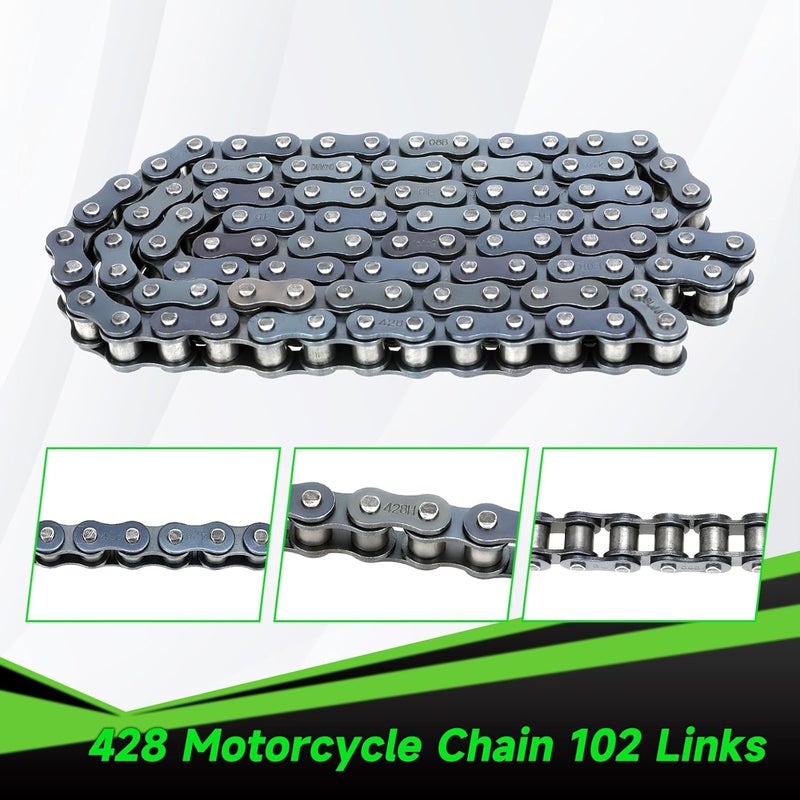 XIKOBY 428 Drive Chain 102 Links with 17T Front Engine Sprocket Compatible with 110cc 125cc 50cc 90cc CRF50 XR50 YZ80 TTR Tao tao Coolster Pit Dirt Bike Vitacci Kazuma ATV Quad 4 Wheeler Go Kart Parts - Image 2